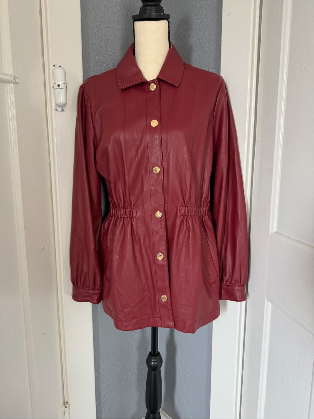 Marc New York Burgundy Faux Leather Button Jacket